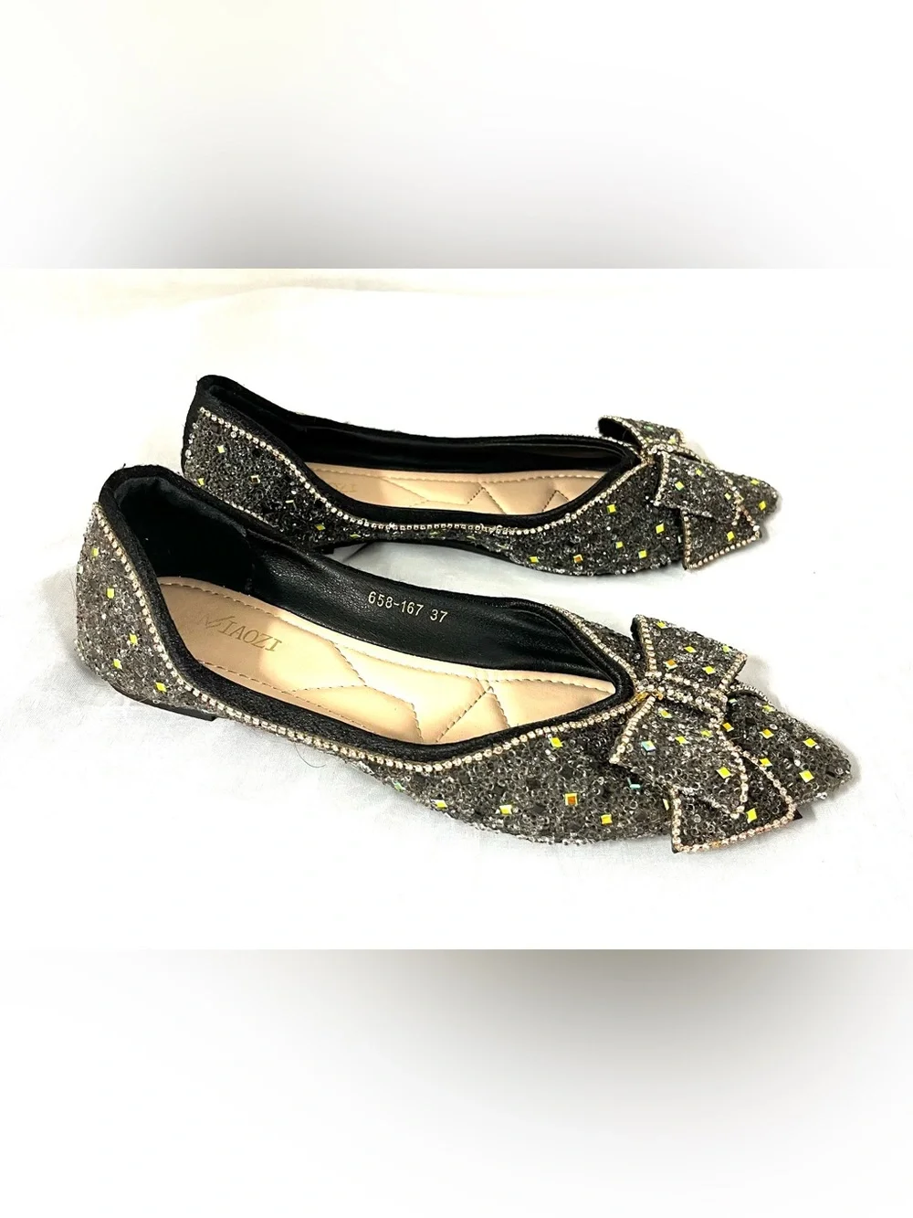Pointed Rhinestone Glitter Bow Flats women’s shoes sz 6